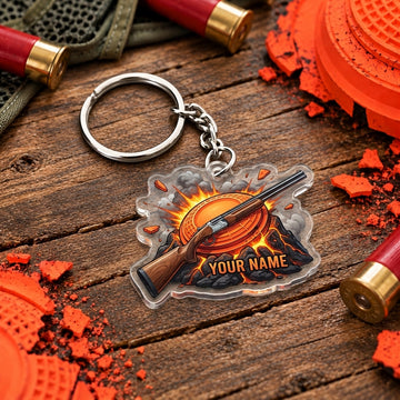 Maxcorners Flaming Clay Target Shotgun Trap Shooting Personalized Name Acrylic Keychain