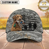 Maxcorners Military Gray Digital Camo Hunter Silhouette Duck Hunting With Dogs Multi Options Personalized Name 3D Cap