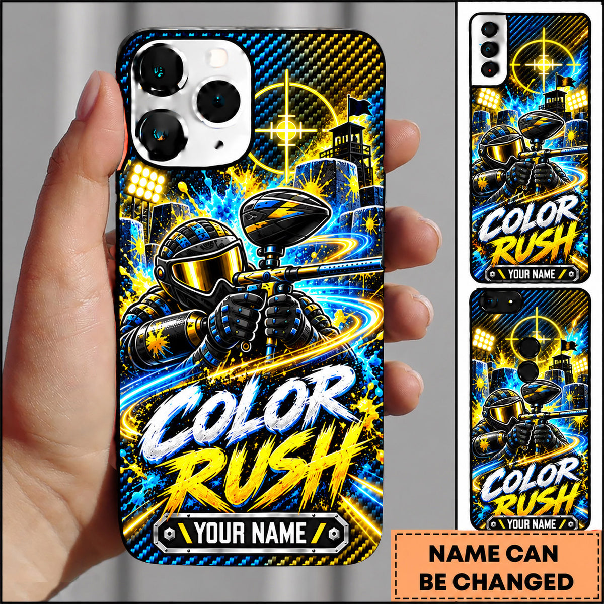 Maxcorners Paintball Color Rush Tactical Player Personalized Name 3D Phone Case
