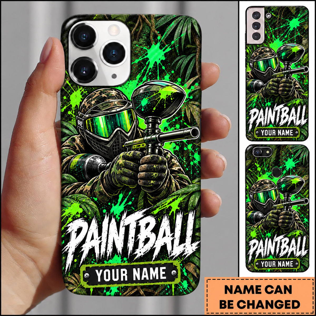 Maxcorners Paintball Forest Warrior Splatter Personalized Name 3D Phone Case