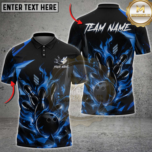 Maxcorners Bowling Flaming Bowling Ball and Pins Geometric Design Multiple Options Personalized Name, Team Name 3D Shirt