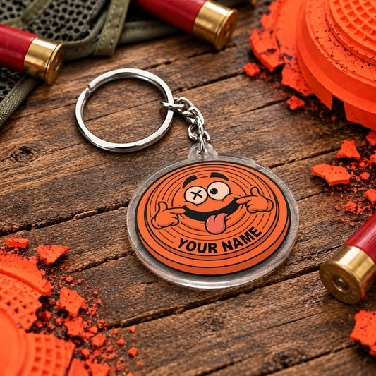 Maxcorners Funny Dizzy Clay Target Mascot Trap Shooting Personalized Name Acrylic Keychain