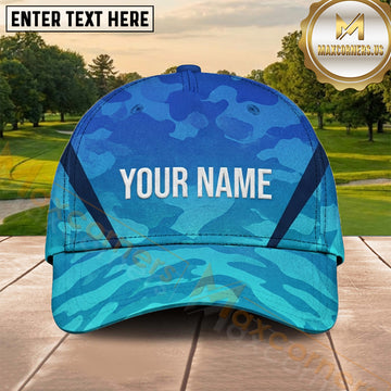Maxcorners Golf Ocean Blue Abstract Camouflage Personalized Name 3D Cap