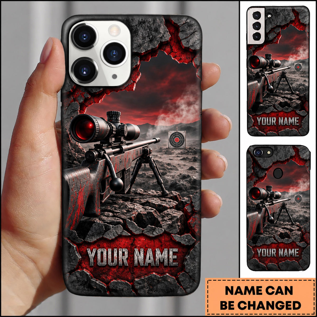 Maxcorners Long Range Shooting Grunge Tactical Marksman Design Personalized Name 3D Phone Case