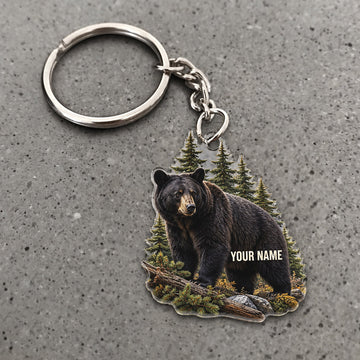 Maxcorners Black Bear Pine Forest Scene Custom Name Hunting Custom Gift 2D Flat Acrylic Ornament, Keychain
