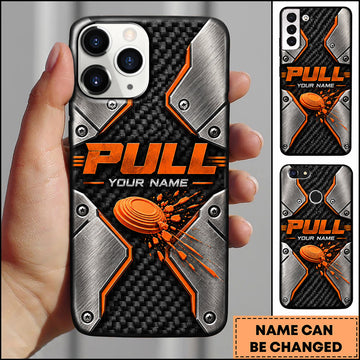 Maxcorners Trap Shooting Carbon Fiber Metal Pull Personalized Name 3D Phone Case