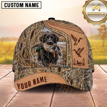 Maxcorners Dog Hunting And Duck Hunting Flying Birds Leather Artwork Multiple Options Personalized Name 3D Cap