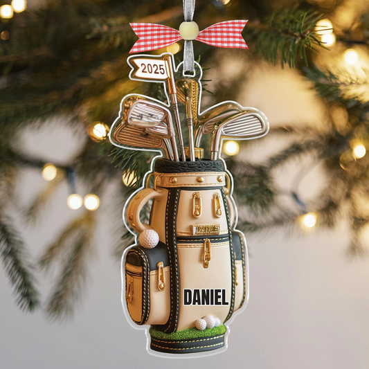 Maxcorners Personalized Golf Bag Acrylic Ornament, Custom Name Golf Ornament, Golf Keychain, Christmas Golf Gift