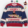 Maxcorners Custom Photo Merry Fishmas Sweater, Funny Fisherman Ugly Sweater, Fishing Ugly Christmas Sweater
