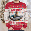 Maxcorners Custom Photo Merry Fishmas Sweater, Funny Fisherman Ugly Sweater, Fishing Ugly Christmas Sweater