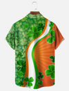 Maxcorners St. Patrick's Day Lucky Four Leaf Clover Orange And Green Hawaiian Golf Shirt, Tropical Vibe Men's Golf Shirt