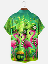 Maxcorners St. Patrick's Day Four Leaf Clover Flamingo Hawaiian Golf Shirt, Funny Flamingo Men's Golf Shirt