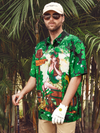 Maxcorners Green St. Patrick's Day Lucky Clover Gold Coins Beauty Hawaiian Golf Shirt, Tropical Vibe Men's Golf Shirt