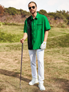 Maxcorners Green St. Patrick's Day Lucky Clover Hawaiian Golf Shirt, Holiday Hawaiian Shirt, Tropical Vibe Men's Golf Shirt