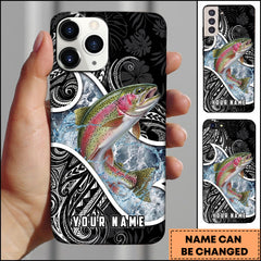 Maxcorners Trout Fishing Tribal Pattern Black White Water Splash Personalized Name Phone Case