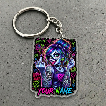 Maxcorners Neon Punk Darts Girl Personalized Name Acrylic Keychain
