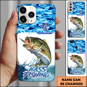 Maxcorners Fishing Phone Case Jumping Water Splash Blue Scale Pattern Personalized Name Phone Case (10 Fish Species)