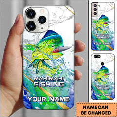 Maxcorners Mahi-mahi Fishing Phone Case Realistic Jumping Fish Water Burst Premium Art Personalized Name Phone Case