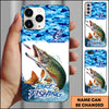 Maxcorners Fishing Phone Case Jumping Water Splash Blue Scale Pattern Personalized Name Phone Case (10 Fish Species)