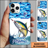Maxcorners Fishing Phone Case Jumping Water Splash Blue Scale Pattern Personalized Name Phone Case (10 Fish Species)