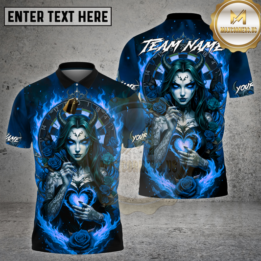 Maxcorners Darts Shirt Dark Demon Fire Heart Gothic Multicolor Options Personalized Name, Team Name 3D Shirt (4 Colors)