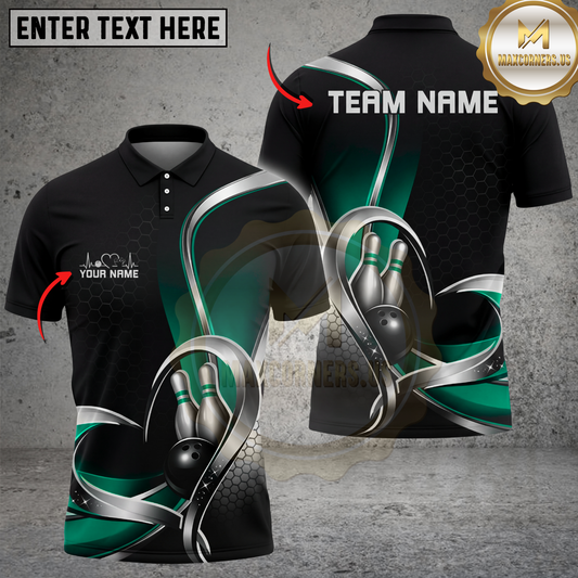 Maxcorners Bowling Shirt Modern Abstract Curve Pins Minimalist Style Multicolor Options Personalized Name, Team Name 3D Shirt (4 Colors)