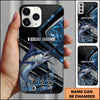 Maxcorners Fishing Blue Smoke Splash Tech Style Personalized Name Phone Case (10 Fish Species)