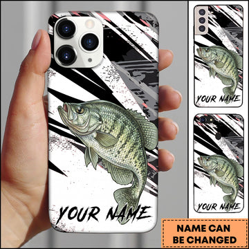 Maxcorners Fishing Crappie Black White Abstract Brush Strokes Personalized Name Phone Case