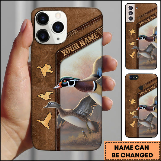 Maxcorners Hunting Phone Case Duck Flying Leather Frame Vintage Scene Personalized Name Phone Case