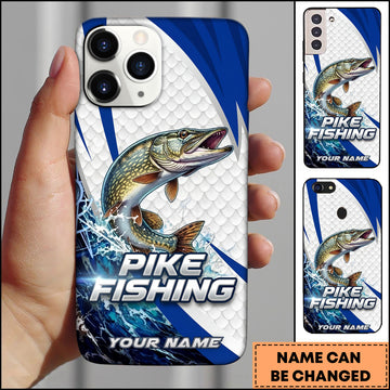 Maxcorners Pike Fishing Phone Case  Scale Texture White Blue Dynamic Wave Art Personalized Name Phone Case