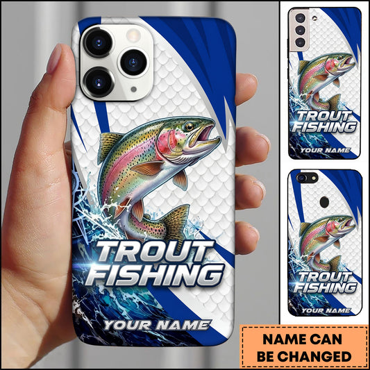 Maxcorners Trout Fishing Phone Case  Scale Texture White Blue Dynamic Wave Art Personalized Name Phone Case