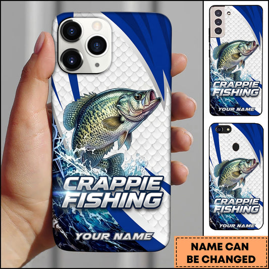 Maxcorners Fishing Phone Case Scale Texture White Blue Dynamic Wave Art Personalized Name Phone Case (8 Fish Species)