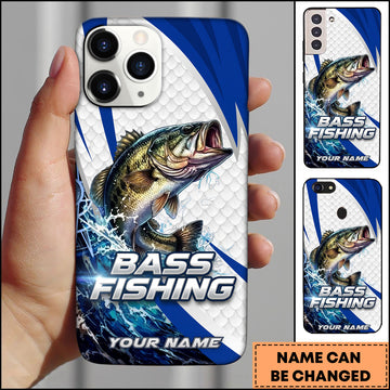 Maxcorners Fishing Phone Case Scale Texture White Blue Dynamic Wave Art Personalized Name Phone Case (8 Fish Species)
