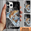 Maxcorners Fishing Tribal Pattern Black White Water Splash Personalized Name Phone Case (10 Fish Species)