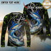 Maxcorners Fishing Lightning Hexagon Personalized Name, Team Name Long Sleeve Shirt (9 Fish Species)