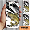 Maxcorners Fishing Black White Abstract Brush Strokes Personalized Name Phone Case (10 Fish Species)