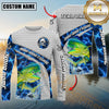 Maxcorners Largemouth Bass Fishing Honeycomb Electric Water Splash Personalized Name, Team Name Long Sleeve Shirt (11 Fish Species)