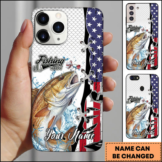 Maxcorners Redfish Fishing American Flag Patriotic Water Splash Personalized Name Phone Case