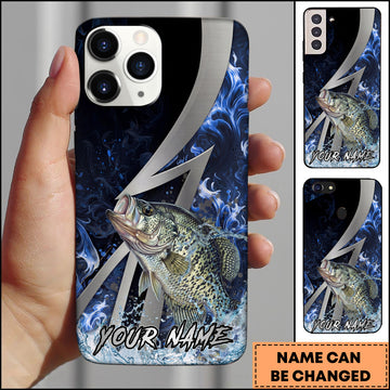 Maxcorners Crappie Fishing Blue Flame Lightning Strike Personalized Name Phone Case