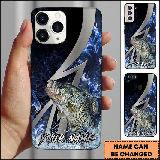 Maxcorners Crappie Fishing Blue Flame Lightning Strike Personalized Name Phone Case