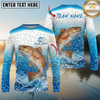 Maxcorners Fishing Ocean Splash Personalized Name, Team Name Long Sleeve Shirt (9 Fish Species)