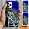 Maxcorners Fishing Dynamic Blue Geometric Splash Art Personalized Name Phone Case (10 Fish Species)