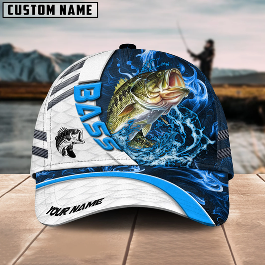 Maxcorners Fishing White Blue Lava Sport American Flag Pattern Sport Pattern Personalized Name 3D Cap (11 Breeds)
