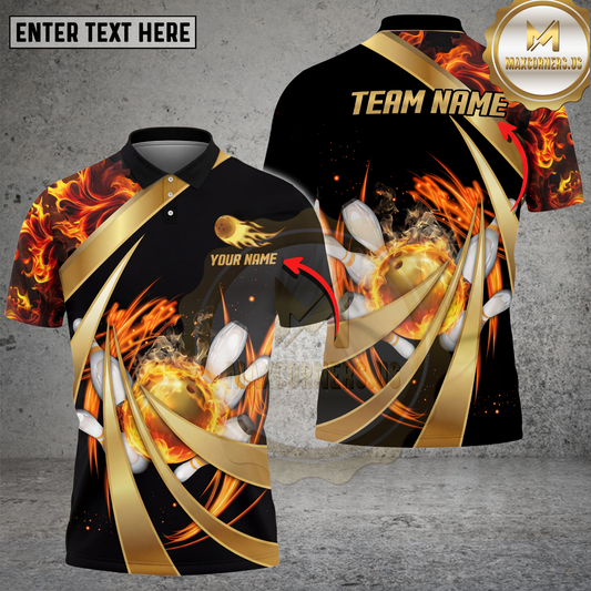 Maxcorners Bowling Shirt Fiery Pin Blast Multicolor Options Personalized Name, Team Name 3D Shirt (4 Colors)