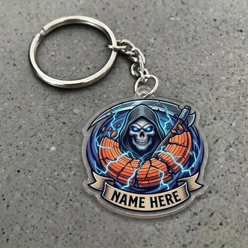 Maxcorners Personalized Grim Reaper Scythe Cracked Clay Target Blue Lightning Banner Acrylic Christmas Ornament And Keychain Custom Gift For Hunters 2D Flat