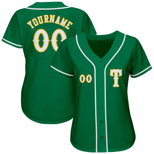 Maxcorners Custom Kelly Green White-Gold Classic Authentic Baseball Jersey LM2605