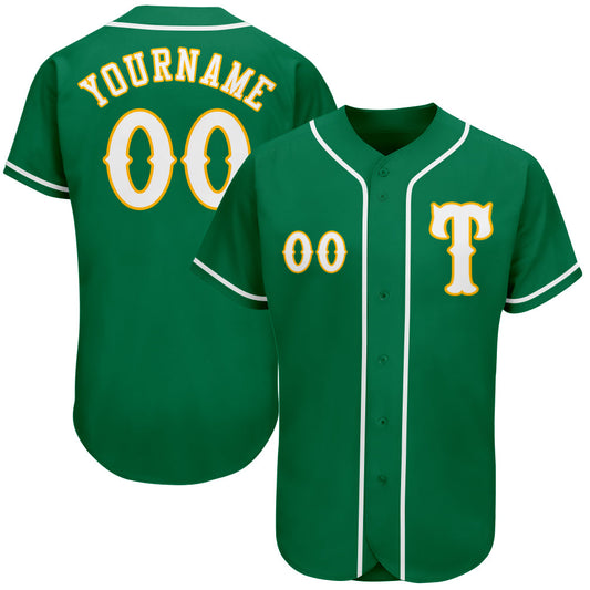 Maxcorners Custom Kelly Green White-Gold Classic Authentic Baseball Jersey LM2605