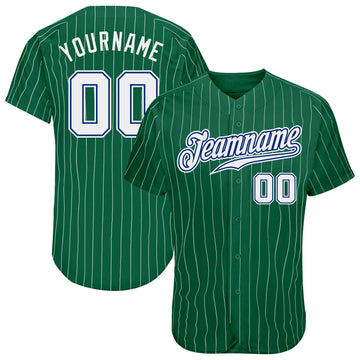 Maxcorners Custom Kelly Green White Pinstripe White-Royal Authentic Baseball Jersey LM2605