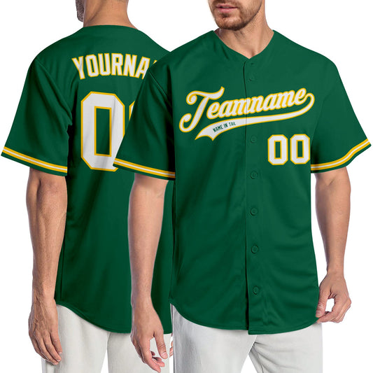Maxcorners Custom Kelly Green White-Gold Authentic Baseball Jersey LM2605