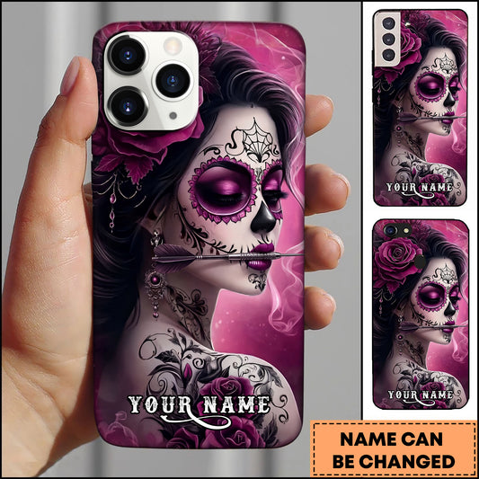 Maxcorners Sugar Skull Woman Gothic Beauty Dart Style Multicolor Options Personalized Name 3D Phonecase